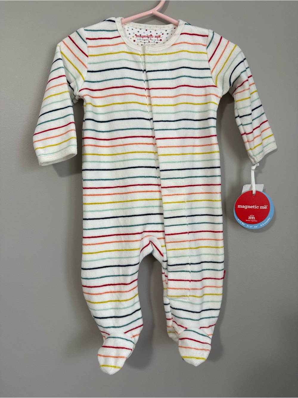 Magnetic Me White Footed One-Piece with Rainbow Stripes Size 0-3 Months
